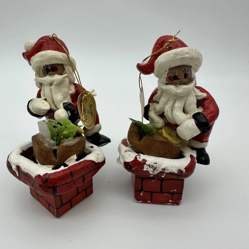 Santa Resin Christmas Ornament Vintage 1979 Sondra Lot‎ Of 2